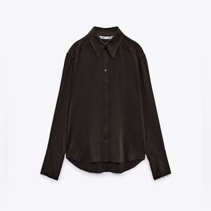 Zara Satin-Like Black Button Up Blouse